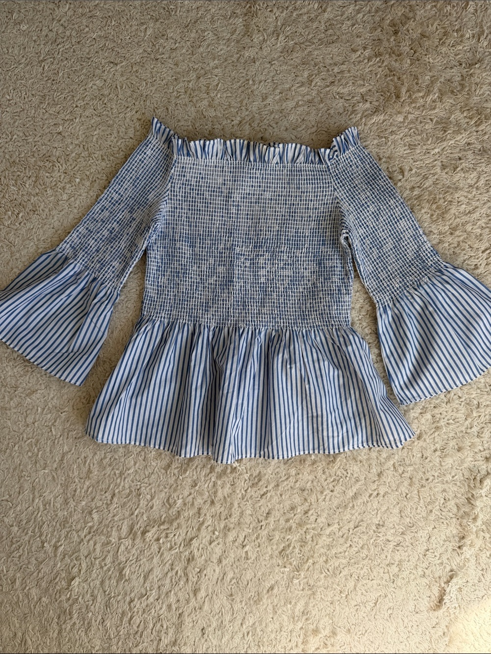 hippie laundry Blue and White Striped Off-Shoulder Smocked Top